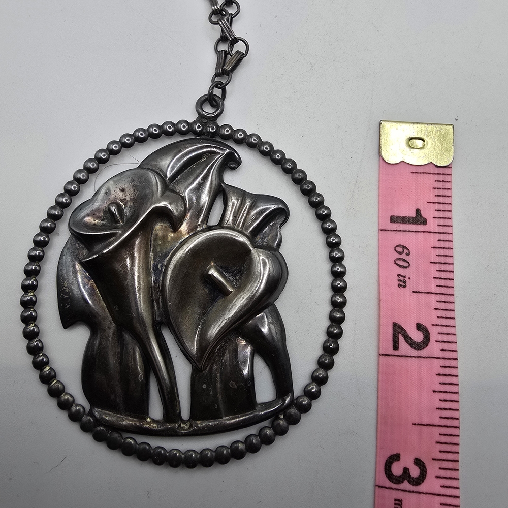 Vintage McCelland Sterling Silver Calla Lily Floral Pendant Necklace - Picture 5 of 8